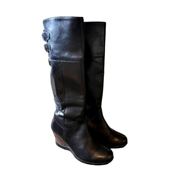 Anthropologie 6.5 / 7 Tall Leather Riding Boots $428 Wedge Heel COMFORT Black 37 - Picture 5 of 12
